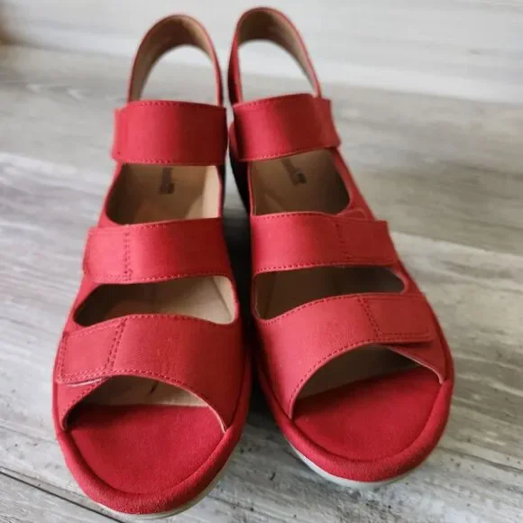 Clarks Collection Reedly Juno Red Sandals Women Size Wedge - Main Image